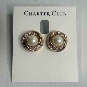 NWT Gold-Tone Pavé & Imitation Pearl Stud Earrings, Charter Club